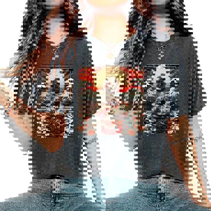 Art Japonaisintage Coucher De Soleil Montagne Floral Geisha T-shirt oversize confortable pour femme