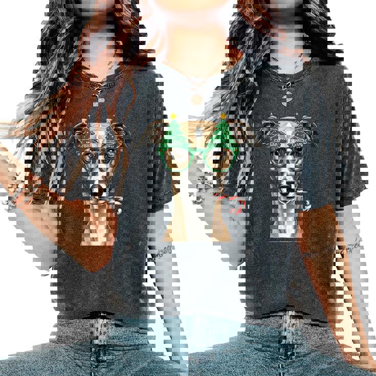 Christmas Tree Sunglasses Whippet Candy Cane Womens Women's Oversized Comfort T-Shirt