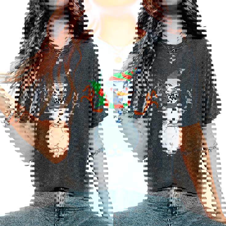 Evil Snowman Creepy Clip Art Christmas Horror Snowman Women's Oversized Comfort Colors T-Shirt