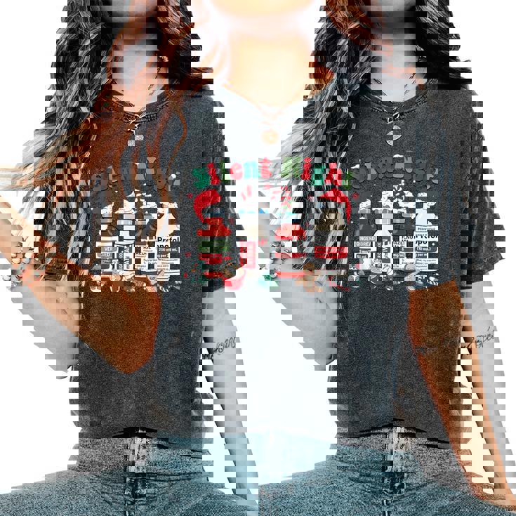 Silent Night Merry Christmas Nurse Pills Pharmacist Pharmacy Women's Oversized Comfort T-Shirt