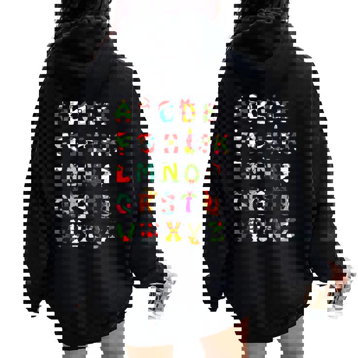 Christmas Alphabet Abc Cute Xmas Prek Teacher Women Women Oversized Hoodie Back Print