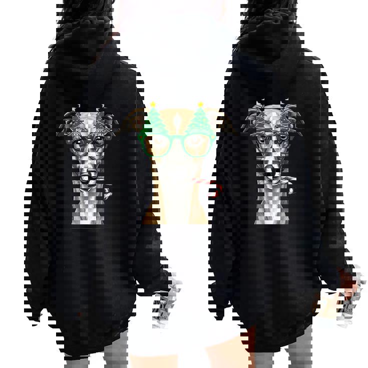 Christmas Tree Sunglasses Whippet Candy Cane Womens Women Oversized Hoodie Back Print