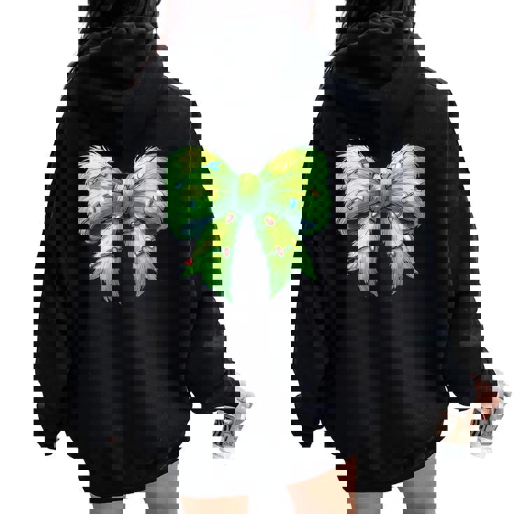 Coquette Christmas Bow Girl Holiday Ribbon Tree Lights Women Oversized Hoodie Back Print