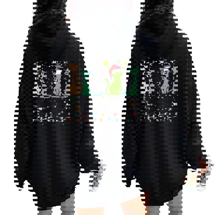 Mid Century Cat Christmas Retro 50S 60S Xmas Women Women Oversized Hoodie Back Print