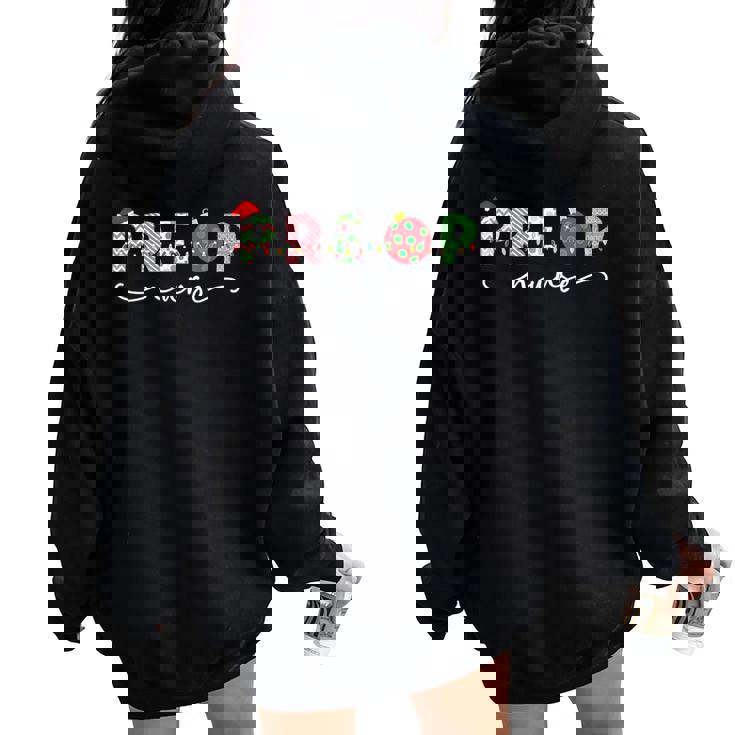 Preoperative Christmas Nurse Santa Hat Bauble Preop Nursing Women Oversized Hoodie Back Print