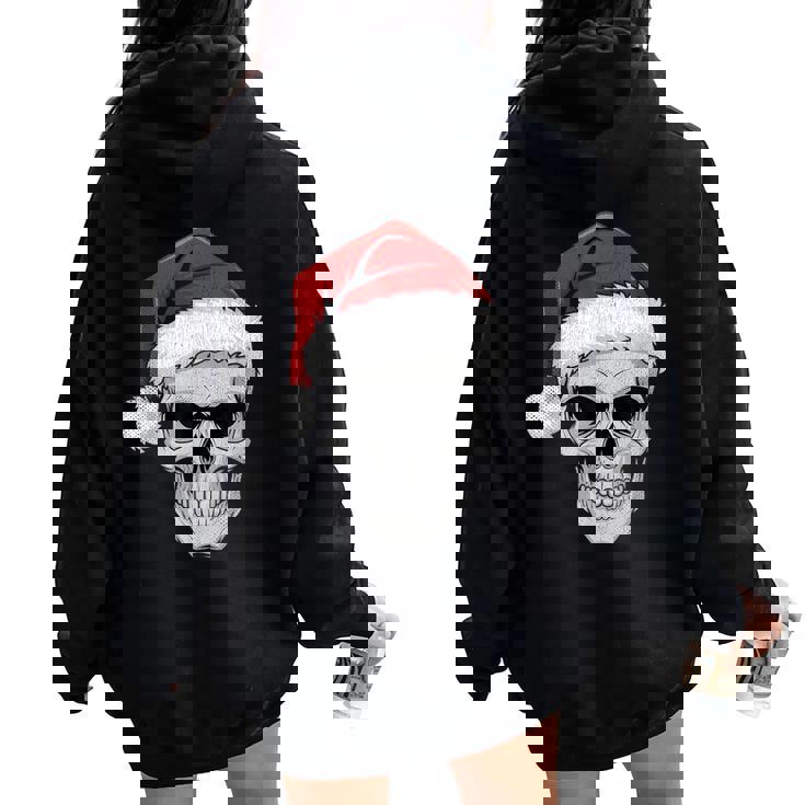 Santa Hat Skull Heavy Metal Goth Sarcastic Rock Christmas Women Oversized Hoodie Back Print