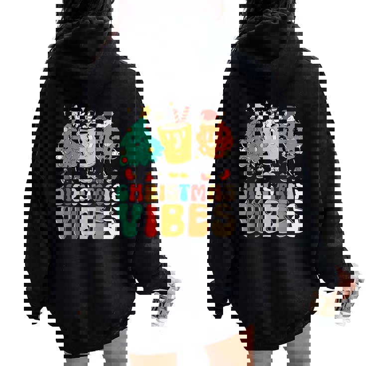 Vintage Groovy Christmas Santa Claus Christmas Vibes Women Oversized Hoodie Back Print