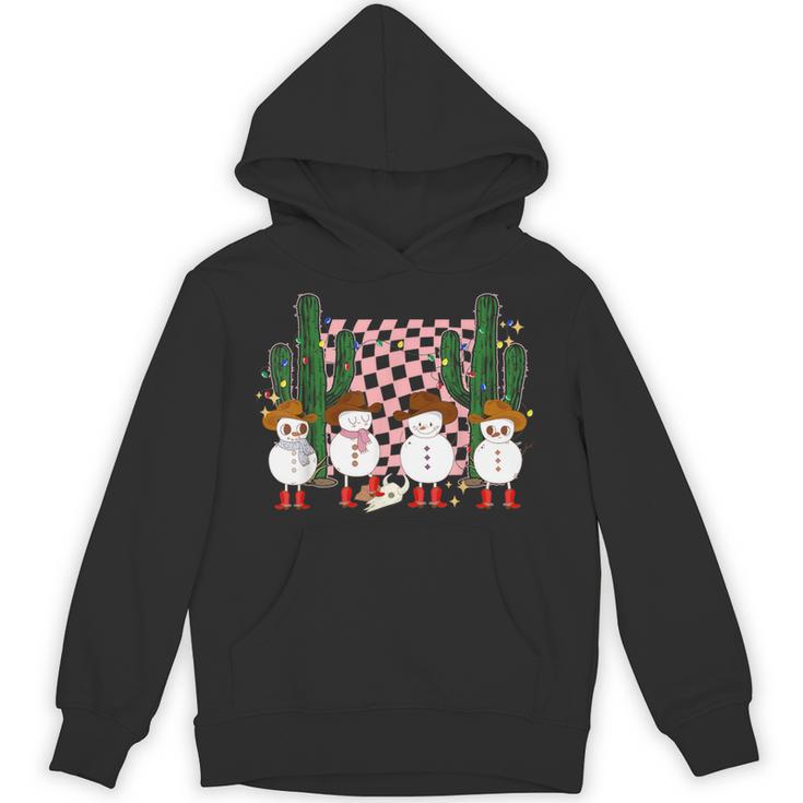Retro Groovy Cowboy Snowmans Western Cactus Howdy Christmas Unisex Hoodie