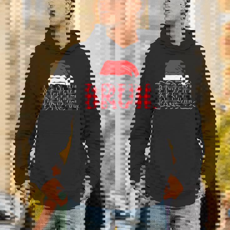 Bruh Christmas Plaid Teens Boys Kids Xmas Pajamas Unisex Hoodie