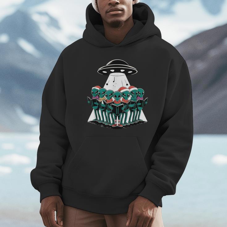 Alien Christmas Carolers UFO Sci-Fi Holiday Unisex Hoodie - Monsterry AU