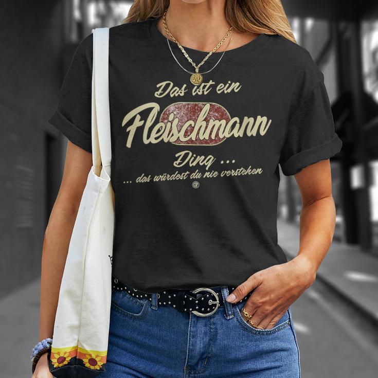 Damen Das Ist Ein Fleischmann Ding Lustiges Familie Fleischmann Mit-Ausschnitt T-Shirt Geschenke für Sie