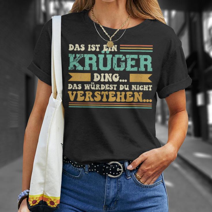 Damen Das Ist Ein Krüger Ding Spruch Für Familie Krüger Mit-Ausschnitt T-Shirt Geschenke für Sie