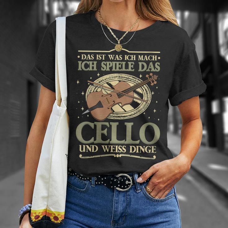 Damen Das Ist Was Ich Mach Ich Spiele Das Cello Und Weiss Dinge Mit-Ausschnitt T-Shirt Geschenke für Sie