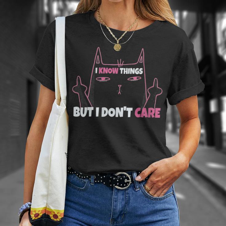 Damen Freche Katze Ich Weiß Dinge Aber Es Ist Mir Egal Mit-Ausschnitt T-Shirt Geschenke für Sie