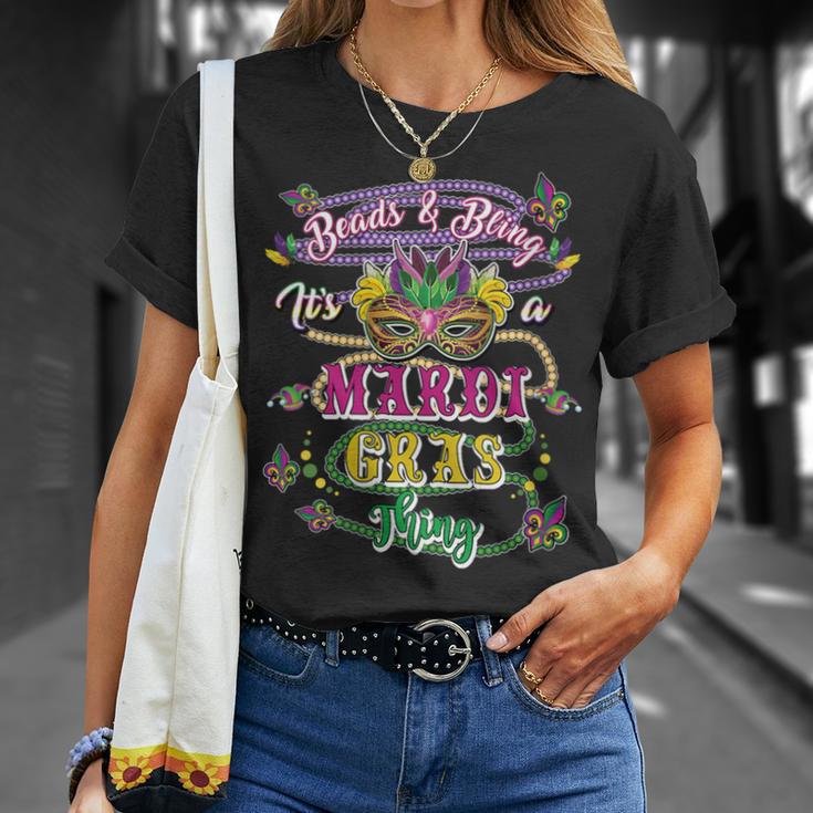 Damen Mardis Gras Perlen Und Bling Es Ist Ein Mardi Gras Ding Mit-Ausschnitt T-Shirt Geschenke für Sie