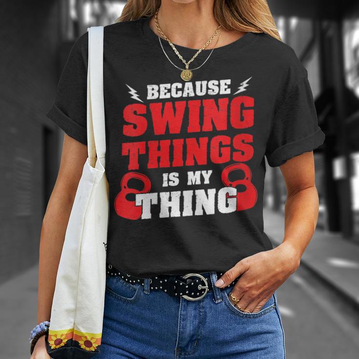 Damen Weil Swing Things Mein Ding Ist Workout Kettlebell Mit-Ausschnitt T-Shirt Geschenke für Sie