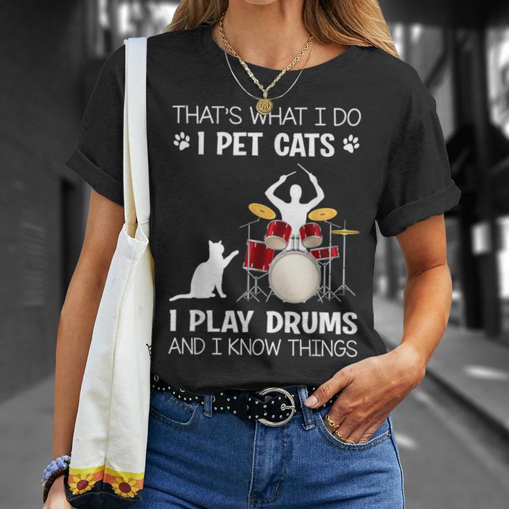 Das Ist Was Ich Tue Ich Pet Cats Ich Spiele Schlagzeug Ich Weiß Dinge T-Shirt Geschenke für Sie