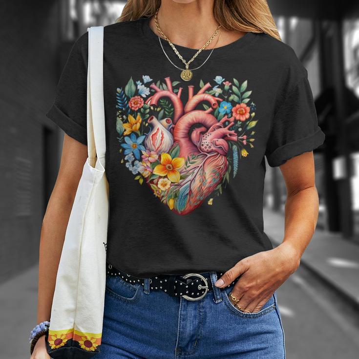 Herz Blumen Menschliches Organ Anatomie Liebe T-Shirt Geschenke für Sie