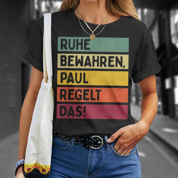 Ruhe Bewahren Paul Regelt Das Spruch In Retro Colours T-Shirt Geschenke für Sie