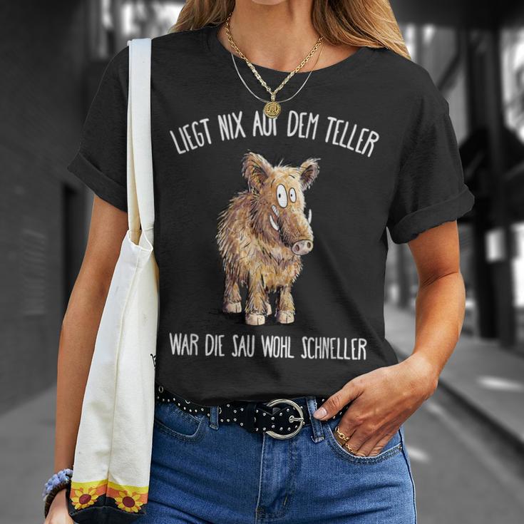 Wildschwein Liegt Nix Auf Teller War Sau Schneller T-Shirt Geschenke für Sie