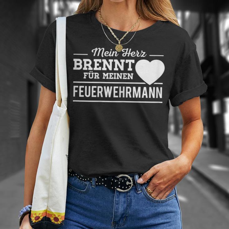 Women's Mein Herz Brennt Für Meinen Fireman Fire Brigade T-Shirt Geschenke für Sie