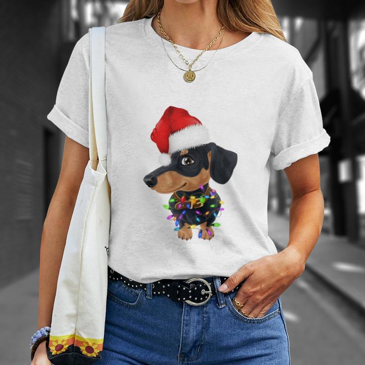 Christmas Outfit Women's Christmas Hat Dog Dachshund T-Shirt Geschenke für Sie