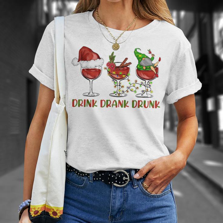 Drink Drank Drunk Wine Santa Christmas Blue T-Shirt Geschenke für Sie