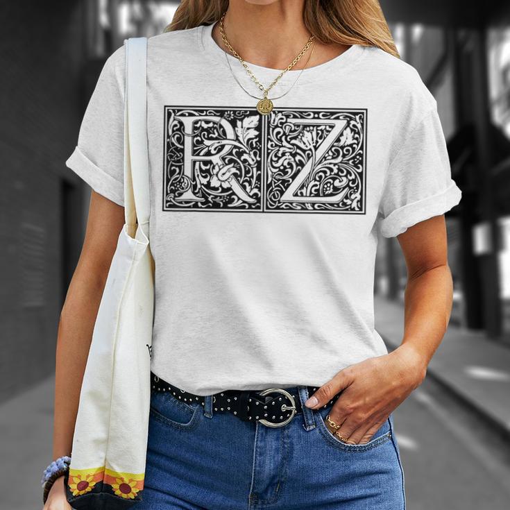 Rz Initials R Z Name Surname Onomastics Onomatology Gray T-Shirt Geschenke für Sie