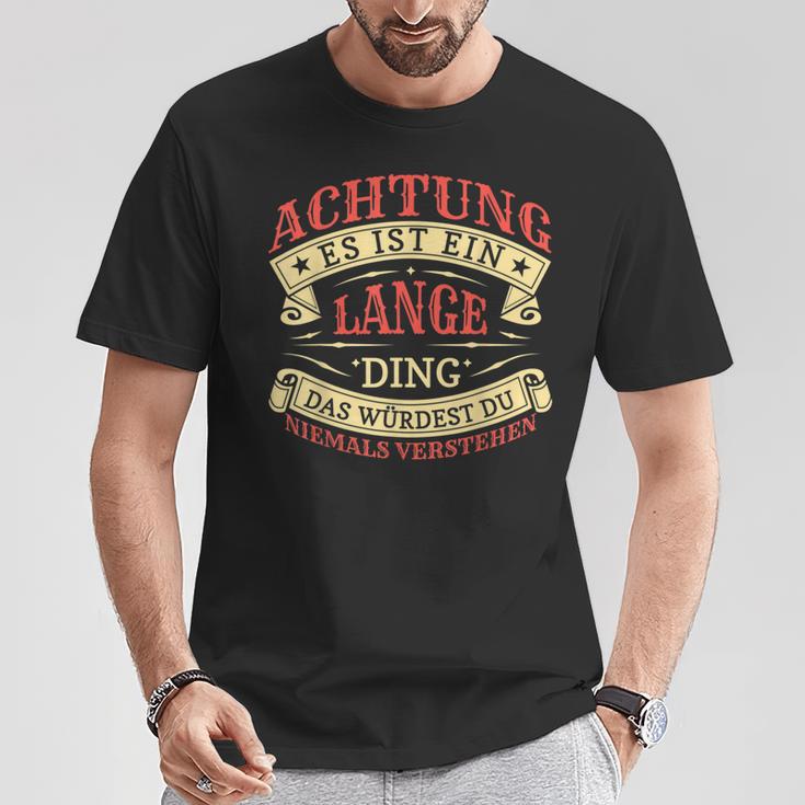 Achtung Es Ist Ein Lange Ding Nachname Namensschild T-Shirt Lustige Geschenke