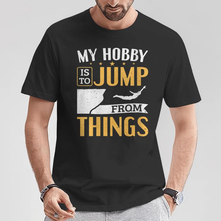 Damen Cliff Jump Mein Hobby Iston Dingen Zu Springen Klippenspringen Mit-Ausschnitt T-Shirt Lustige Geschenke