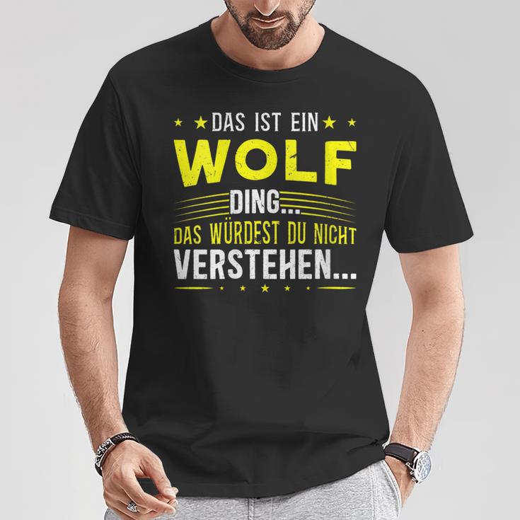 Damen Das Ist Ein Wolf Ding Spruch Für Familie Wolf Mit-Ausschnitt T-Shirt Lustige Geschenke