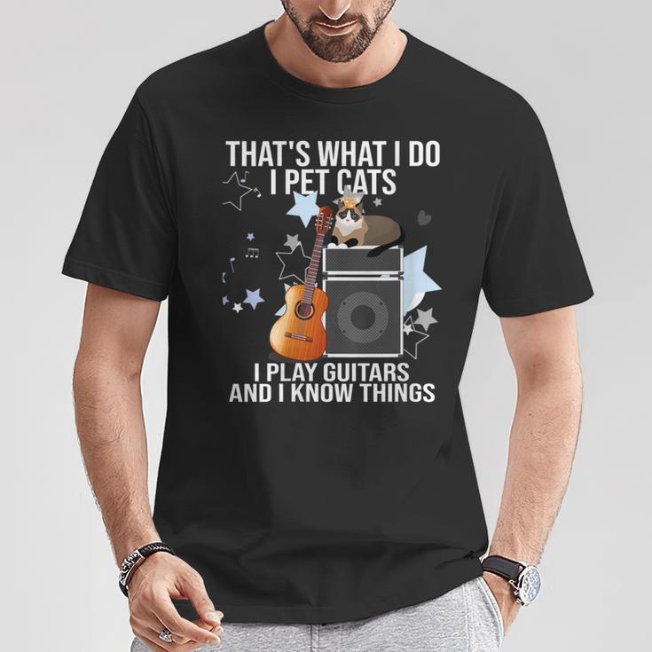 Damen Das Ist Was Ich Mache Ich Pet Cats Ich Spiele Gitarren & Ich Weiß Dinge Mit-Ausschnitt T-Shirt Lustige Geschenke