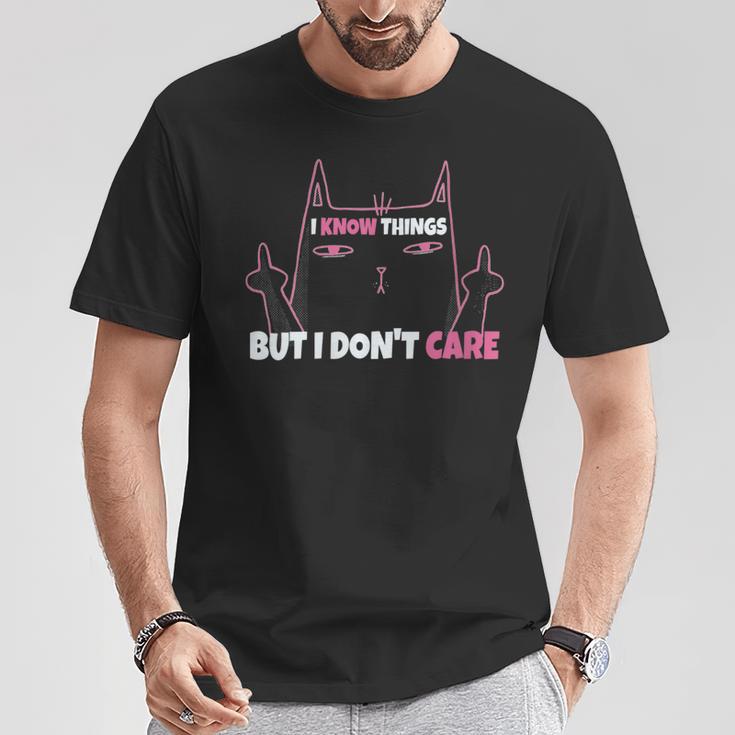 Damen Freche Katze Ich Weiß Dinge Aber Es Ist Mir Egal Mit-Ausschnitt T-Shirt Lustige Geschenke