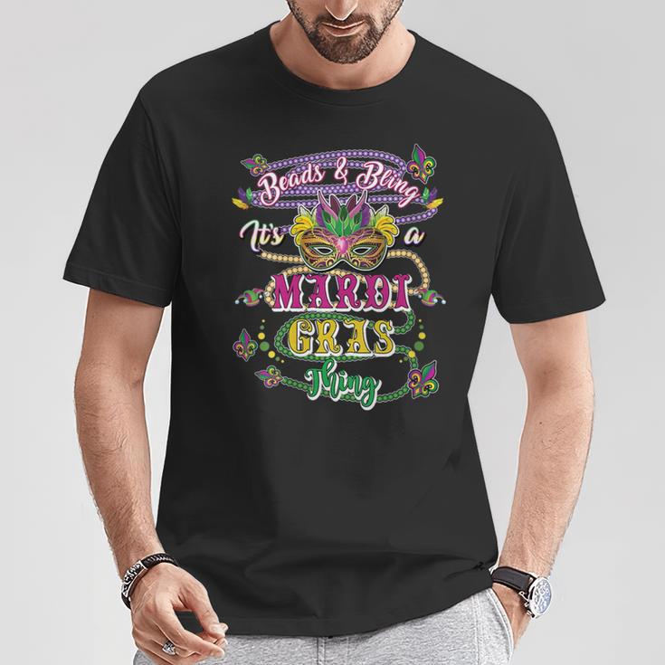 Damen Mardis Gras Perlen Und Bling Es Ist Ein Mardi Gras Ding Mit-Ausschnitt T-Shirt Lustige Geschenke