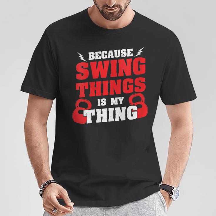 Damen Weil Swing Things Mein Ding Ist Workout Kettlebell Mit-Ausschnitt T-Shirt Lustige Geschenke