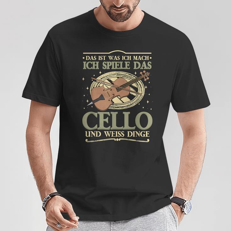 Das Ist Was Ich Mach Ich Spiel Das Cello Und Weiß Dinge T-Shirt Lustige Geschenke