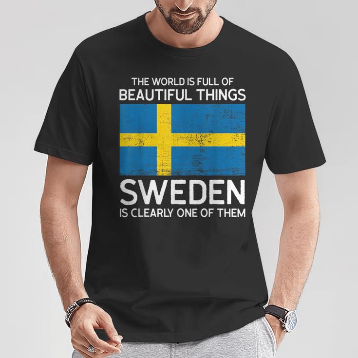 Die Welt Ist Schöne Dinge Schwedische Wurzeln T-Shirt Lustige Geschenke