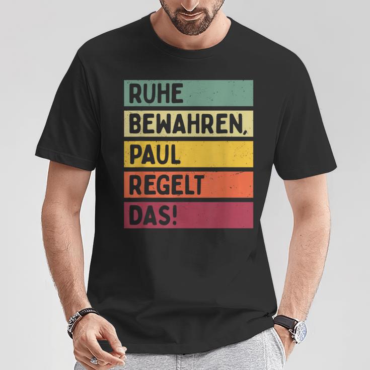 Ruhe Bewahren Paul Regelt Das Spruch In Retro Colours T-Shirt Lustige Geschenke