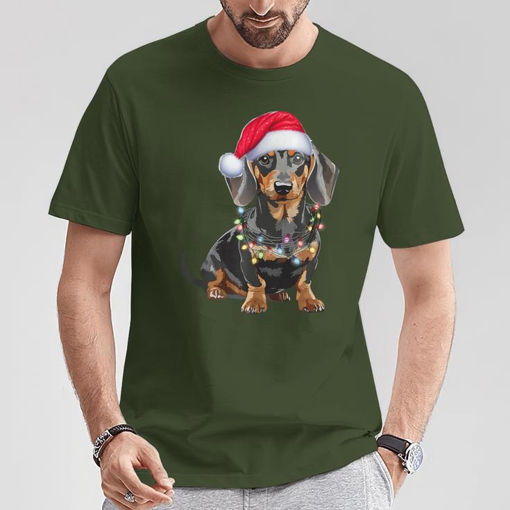 Dachshund Dog Santa Hat Christmas Light T-Shirt Lustige Geschenke