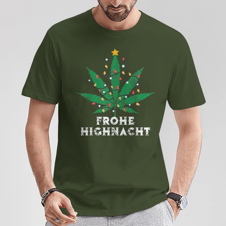 Merry Highnacht Christmas Hemp Leaf Word Game T-Shirt Lustige Geschenke