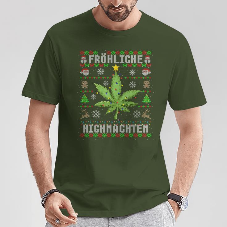 Ugly Christmas Frohe Highnachten Marihuana Weed Geschenk T-Shirt Lustige Geschenke