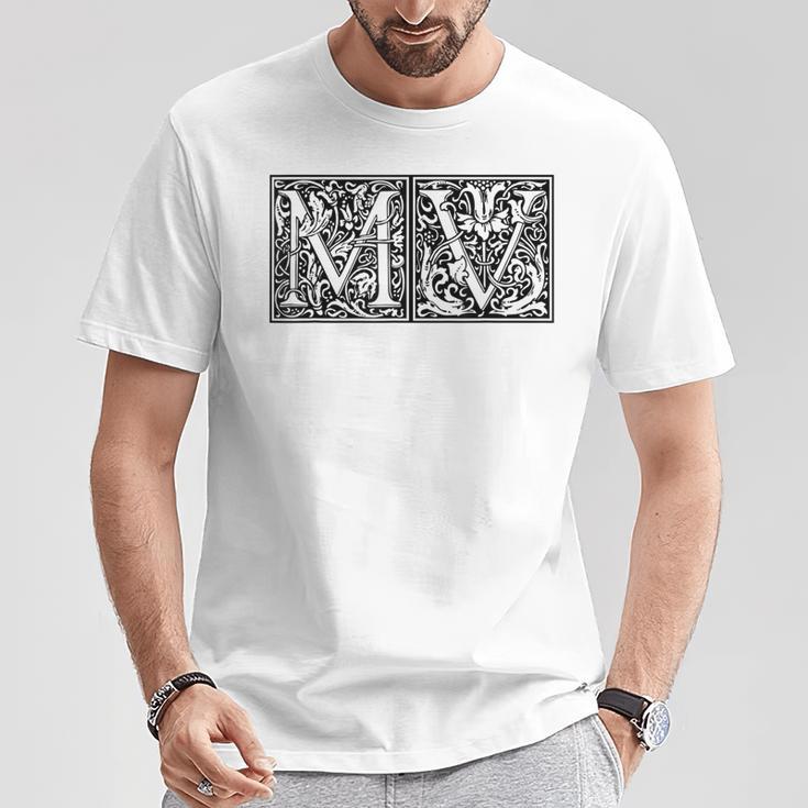 Mv Initials M Name Surname Onomastics Onomatology Gray T-Shirt Lustige Geschenke