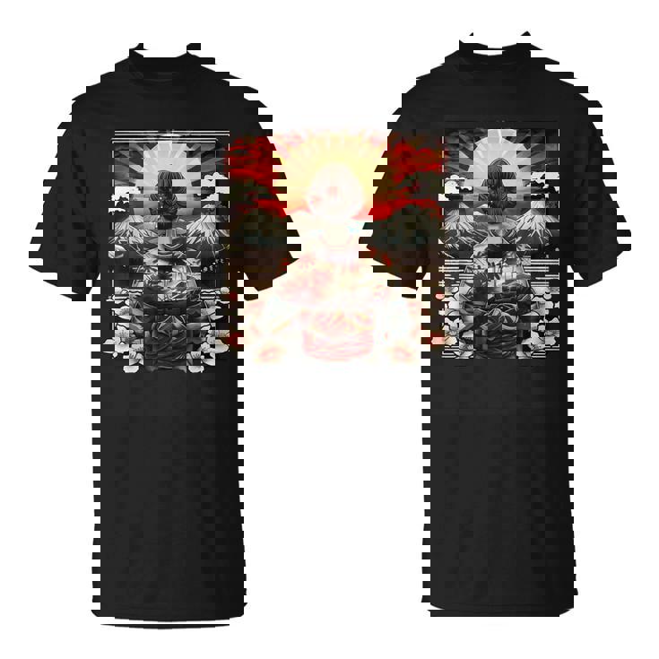 Art Japonaisintage Coucher De Soleil Montagne Floral Geisha T-Shirt