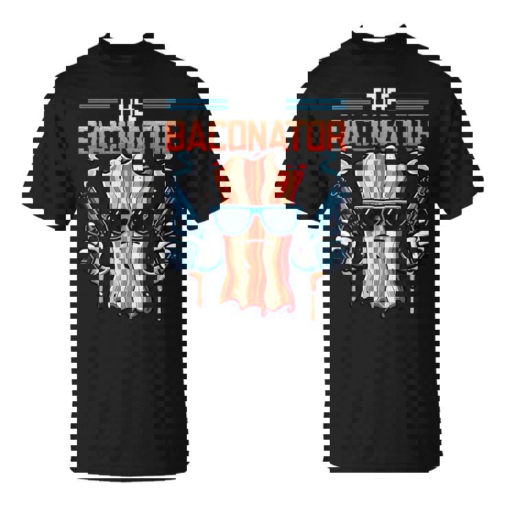 Breakfast Meat Bacon & Sausage American Flag T-Shirt
