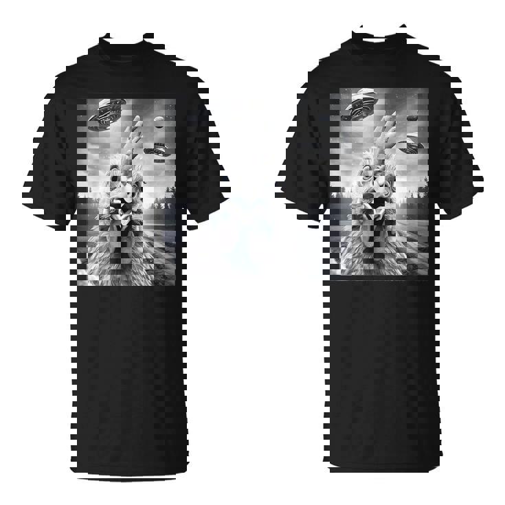 Chicken Rooster Graphic Selfie With Ufos Weird Aliens T-Shirt