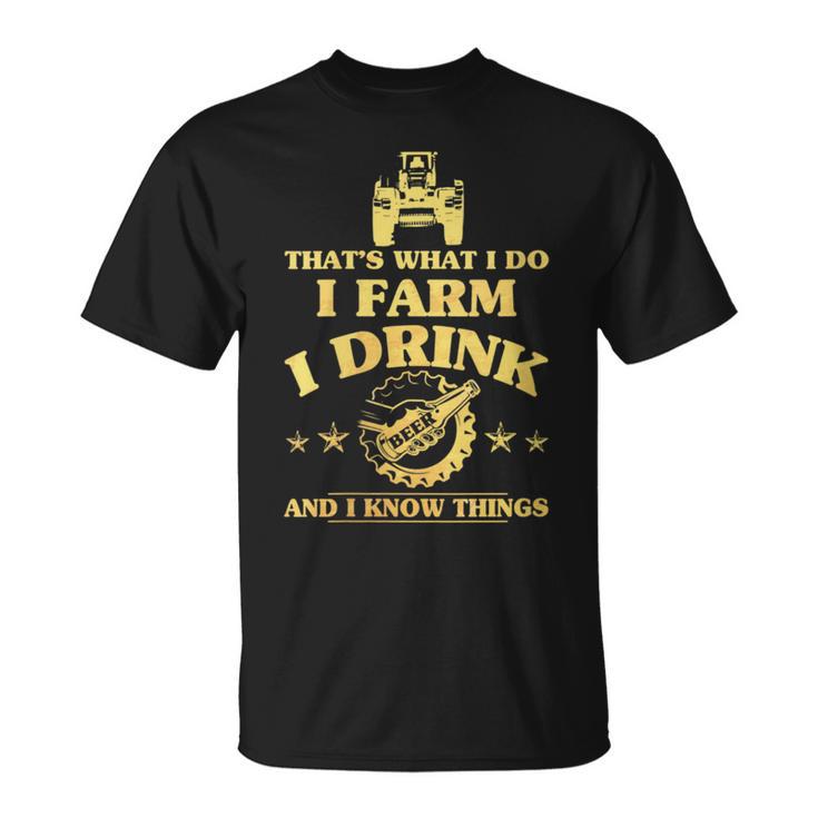 Damen Das Ist Was Ich Mache Farm Drink Beer Ich Weiß Dinge Mit-Ausschnitt T-Shirt