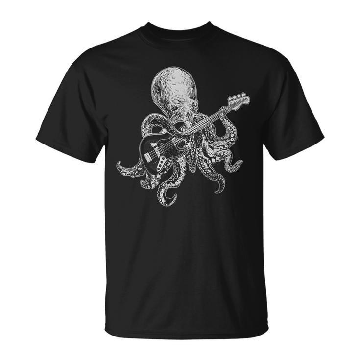 Octopus Playing Bass Guitar For Dad Octopus Lover T-Shirt