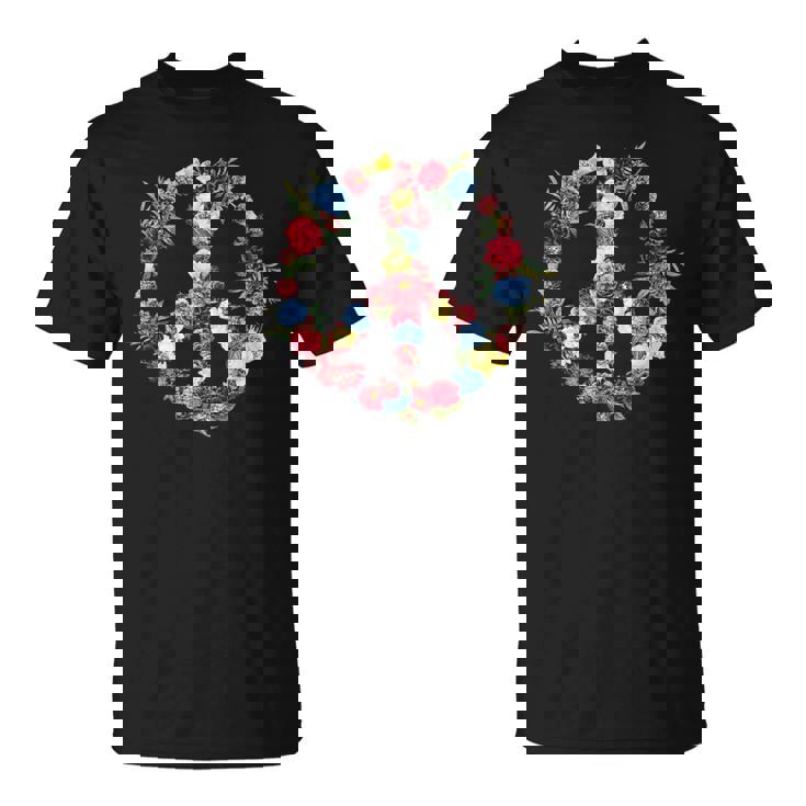 Peace Sign Flower Wreath Love And Kindness Botanical Hippie T-Shirt