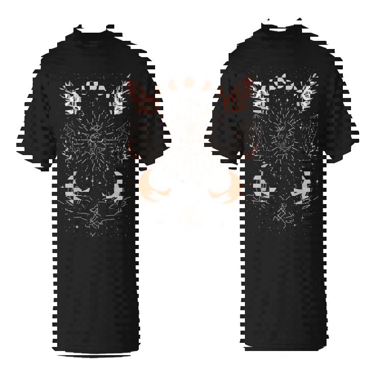 Witch Aesthetic Moon Phases Cosmic Stars Crystals & Snakes T-Shirt