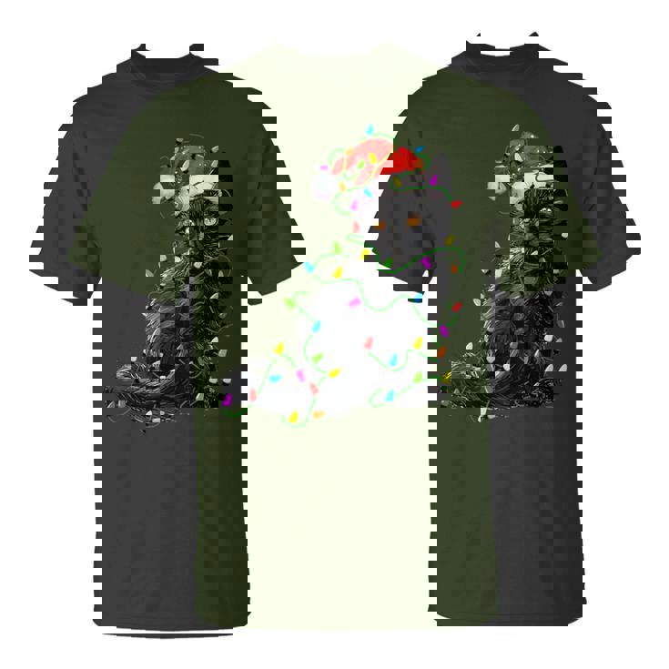 Black Cat Santa Christmas Tree Lighting Xmas T-Shirt